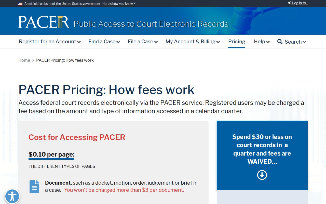 PACER fees for federal civil records connected with Trego County
