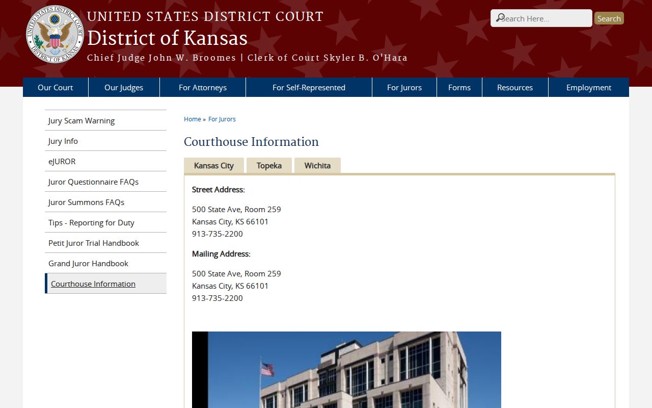 Federal courthouse locations relevant to Trego County civil court docket searches
