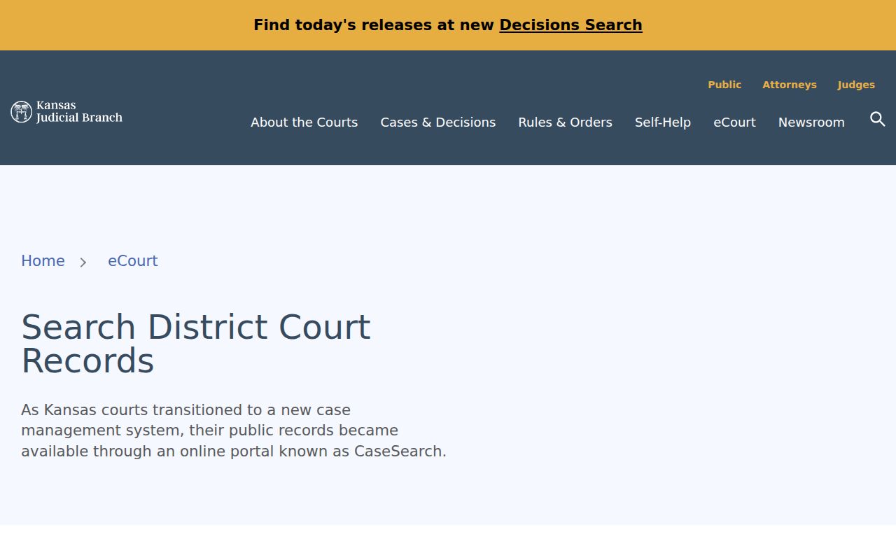 Kansas district court records guidance for portal, terminal, sealed records, and written requests