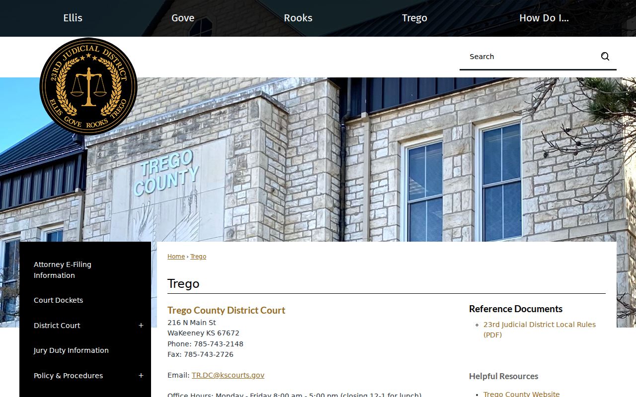 Trego County court docket District Court contact page